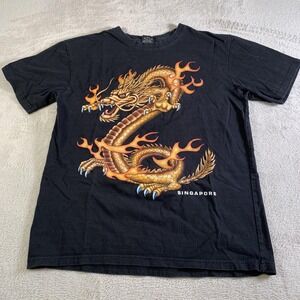 Vintage Dragon Shirt Mens Medium (Tag L) Black Singapore Asian Streetwear Tee
